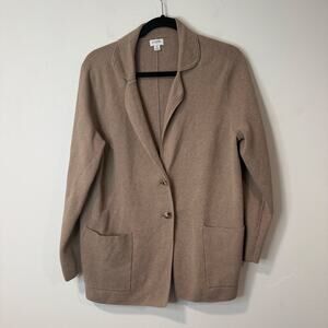 J. Crew Women's Two Button Blazer Sweater Cardigan Tan Medium Knit 100% Cotton